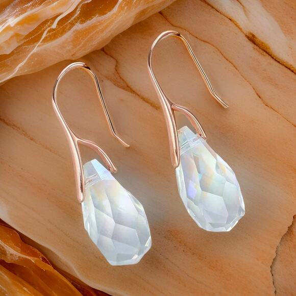 New Elegant Waterdrop Crystal Iridescent Earrings Gold Hook Dangle‎ - Picture 2 of 3